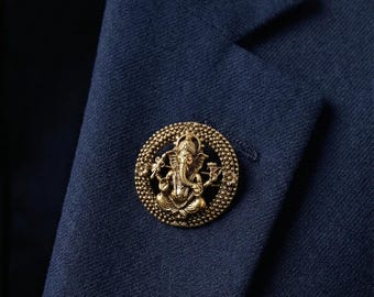 Broche Seigneur Ganesh | Épinglette Ganpati en laiton plaqué or