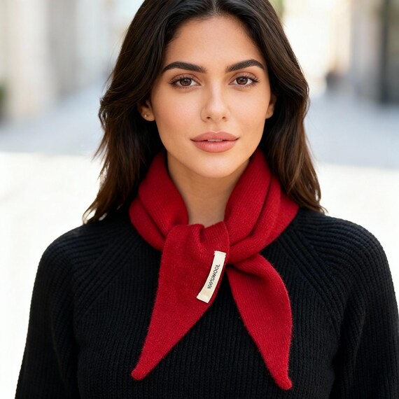 Hand Knitted Wool Triangle Scarf for Women – Soft Winter Scarf, Shawl, Wrap or Bandana in 14 Elegant Colors