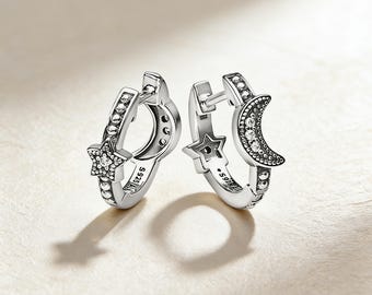 Pandora Night Sky Huggies / Plata S925 CZ Estrella-Luna