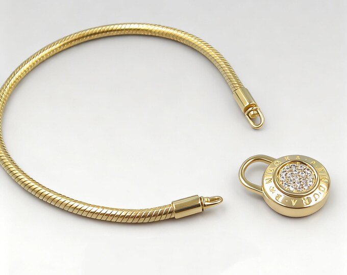 14K Gold Pandora Lock Snake Chain Bracelet, Elegant Women's Jewelry ...