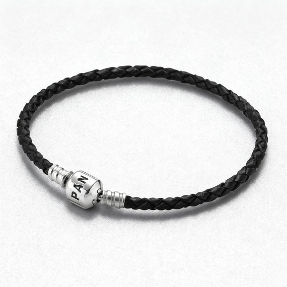 Single Braided Black Pandora Leather Bracelet | 925 Silver Clasp