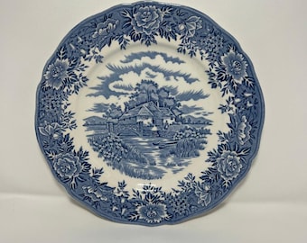 Plato Olde Staffordshire de 9 3/4" de Blue English Village de Salem China Co.