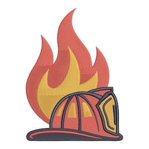 Brandmanshjälmbroderidesign, brandräddningshatt med låga, maskinbroderilappfil