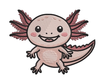 Axolotl Embroidery Design, Cartoon Salamander Animal, Baby Kawaii Axolotls Machine Embroidery Digital File