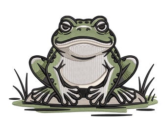 Grumpy Frog Embroidery Design, Funny Animal Green Frogs Machine Embroider Digital File, Instant Download