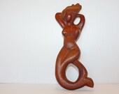 Vintage Hand Carved Mermaid Wall Plaque Statue Mahogany