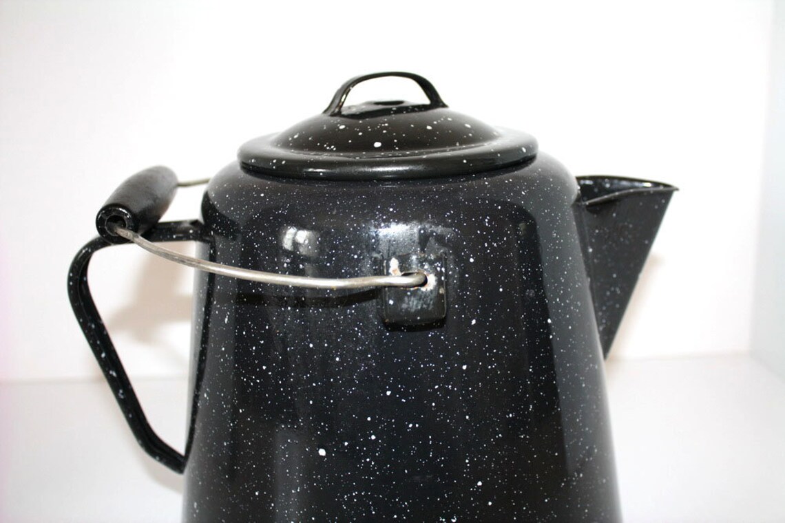 Large Vintage Enamel Cowboy Campfire Coffee Pot Kettle Etsy