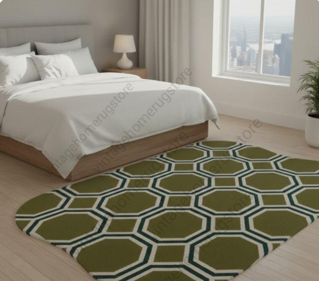 Hand Tufted Wool Rug, Modern Green Hexagon Geometric Area Rug - Etsy