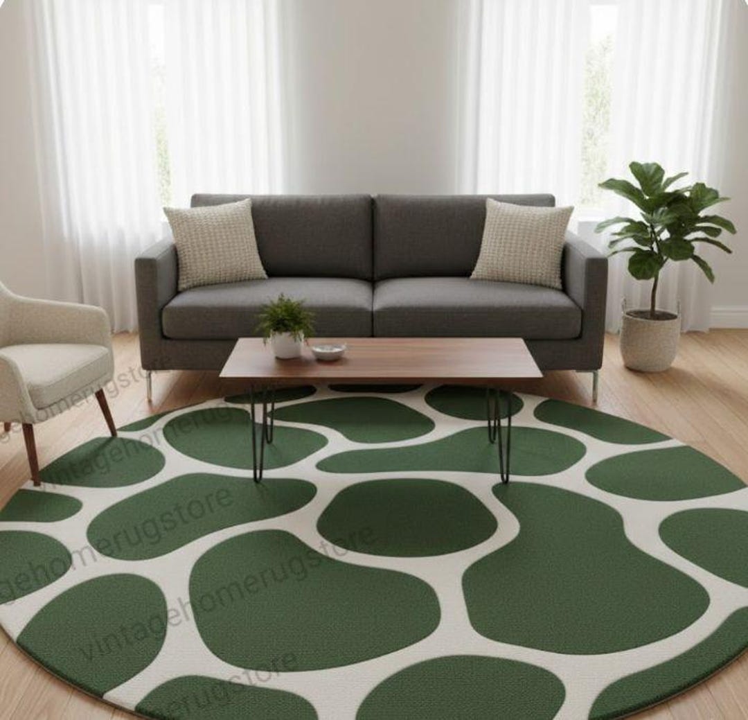 Green Earthy Pattern Rug Green Abstract Area Rug, Contemporary Pebble Pattern, Scandinavian ...