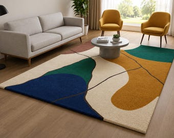 Modern Abstract Hand Tufted Area Rug, Wavy Colorful Design