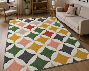 Hand Tufted Area Rug | Geometric Multicolor Abstract Design