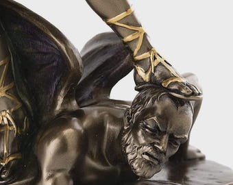 14 1/2" Saint Michael Archangel Standing on Demon Statue Antique Bronze Color