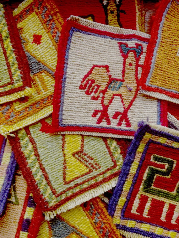 Handwoven Wool Kilim Coaster, Mini Tribal Rug “Mug Rug”, Vintage Kurdish Animal Motif, Boho Home Decor, Small Wall Hanging, Nomadic Art Tile