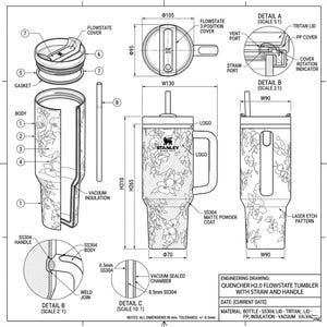 Stanley style 40oz Quencher Tumbler – Lavender Lilac Floral Birds Travel Mug image 2