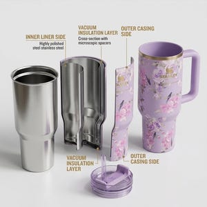 Stanley style 40oz Quencher Tumbler – Lavender Lilac Floral Birds Travel Mug image 8