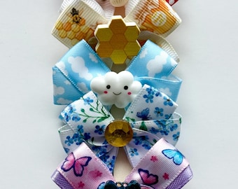 春の犬用リボン10個セット｜蝶、雲、花、キノコ柄のペットアクセサリー