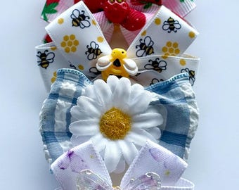 Spring Dog Bows 10 Pack | Bee, Ladybug, Strawberry, Daisy, Butterfly Designs