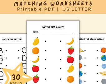 Preschool Matching Worksheets | Letters, Numbers, Shapes (PDF)