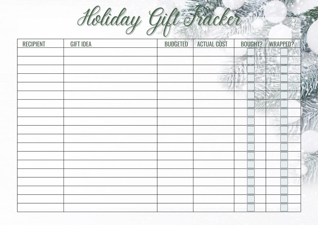 Christmas Gift Budget Tracker Printable, Holiday Spending Log & Gift ...