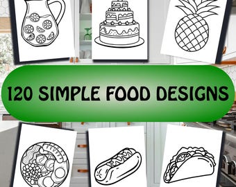 120 desenhos de comidas para colorir para crianças | Desenhos fáceis de imprimir (Download digital)