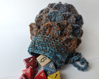 Scale dice bag blue and copper , Crocodile stitch