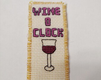 wine lovers cross stitch bookmark red