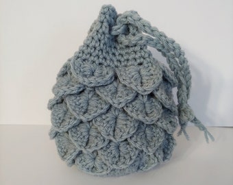 Scale Dice bag pale blue pouch / crocodile stitch
