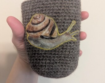 Snail can cozy needle felted