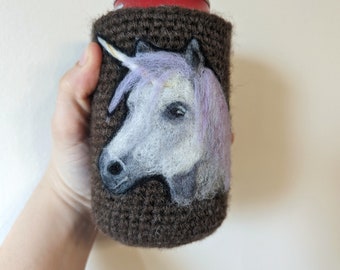 Unicorn felted can cozy