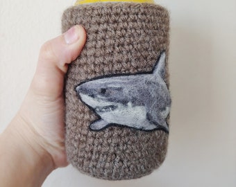 Shark great white can cozy Needle felted