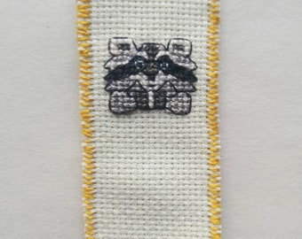 Raccoon cross stitch bookmark