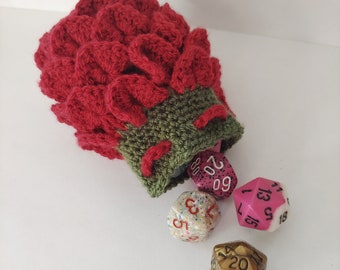 Small Scale Dice bag red and green  pouch / crocodile stitch