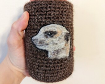 meerkat can cozy needle felted