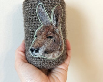 Kangaroo can cozy needle felted