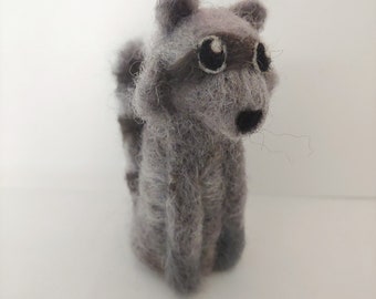 miniature raccoon needle felted sculpture