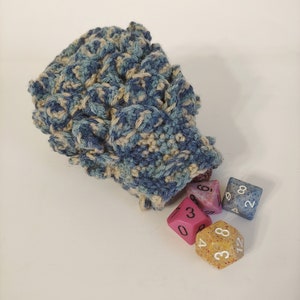 Scale Dice bag blue and tan pouch / crocodile stitch