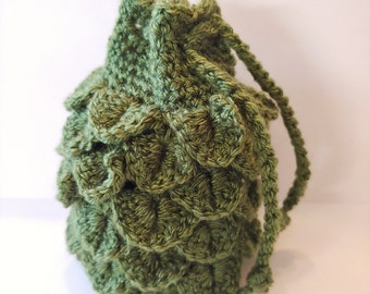 Scale Dice bag moss green  pouch / crocodile stitch