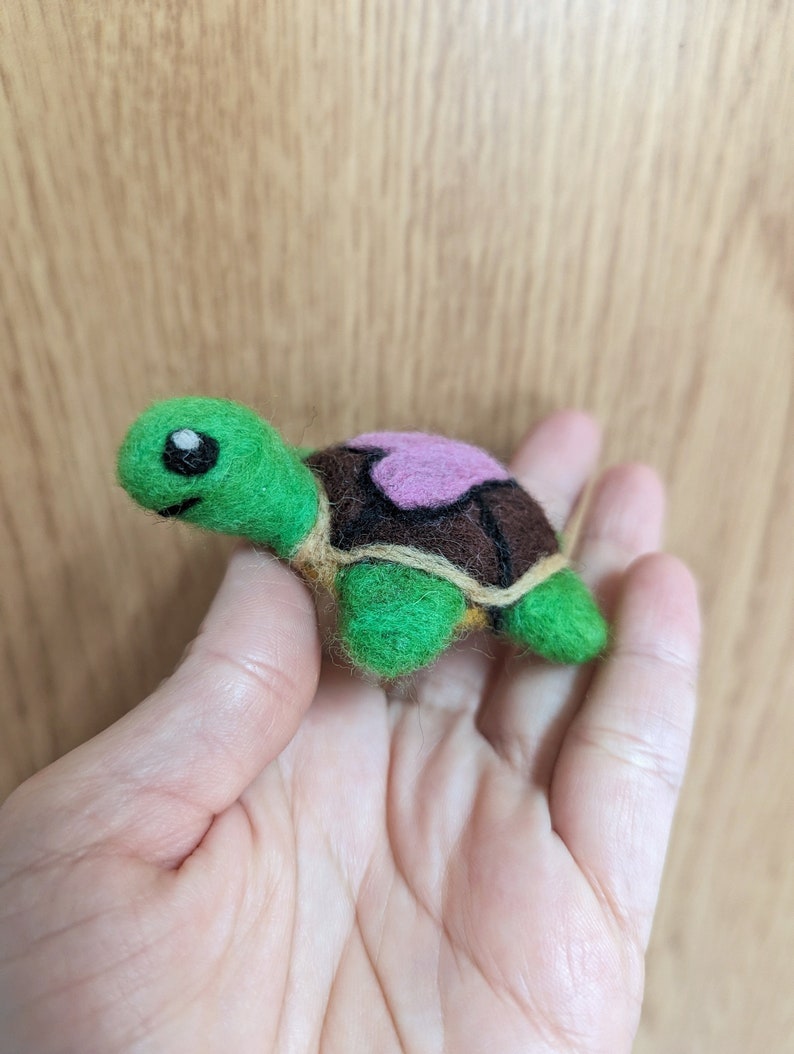 small green needle felted turtle image 2