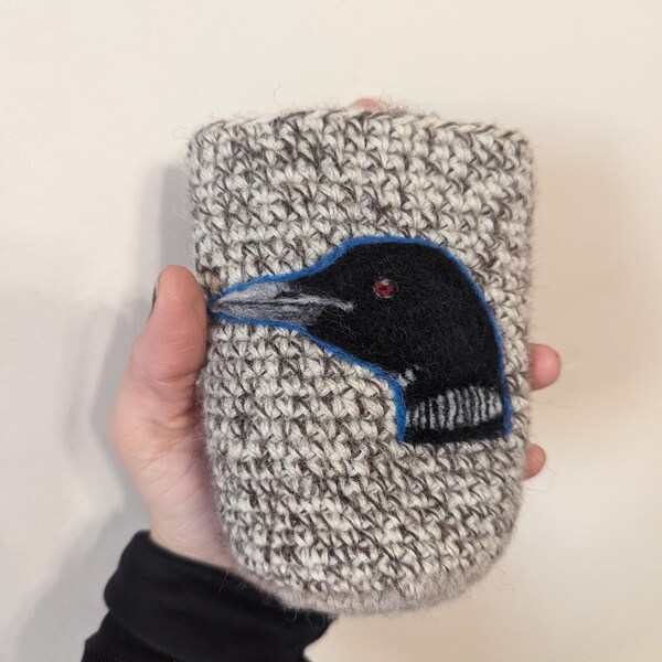 Loon can cozy Needle felted cooler