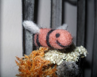 Pink bee needle felted