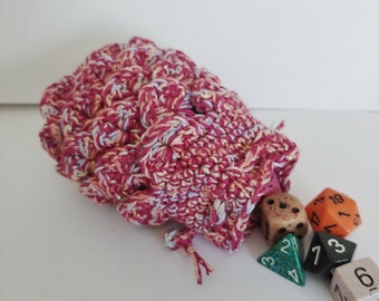 Scale Dice bag pink and blue silk pouch / crocodile stitch