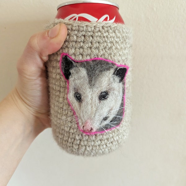 Felted opossum can cozy