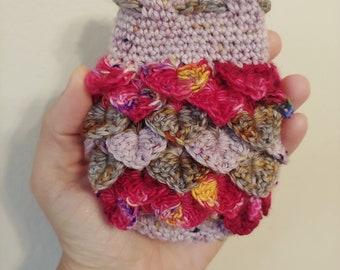 Scale Dice bag lilac purple, pink and grey pouch / crocodile stitch