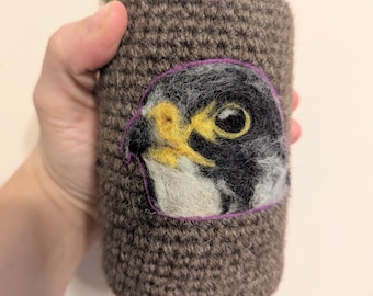 Peregrine falcon can cozy Needle felted cooler