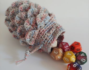 Scale Dice bag pink blue and gray pouch / crocodile stitch