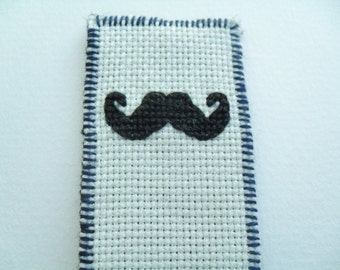 Mustache cross stitch bookmark