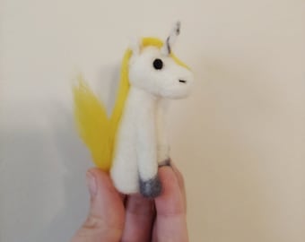 miniature unicorn needle felted sculpture yellow hair