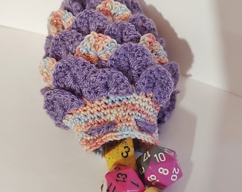 Scale Dice bag purple , pink and blue pouch / crocodile stitch