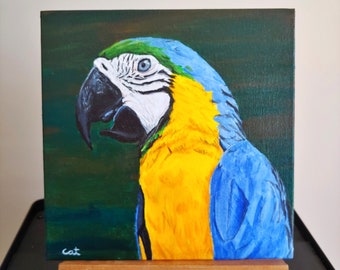 Blue macaw parrot painting