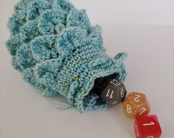 Scale Dice bag teal and yellow specks pouch / crocodile stitch